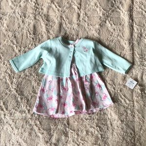 Butterfly print Little Me dress and cardigan